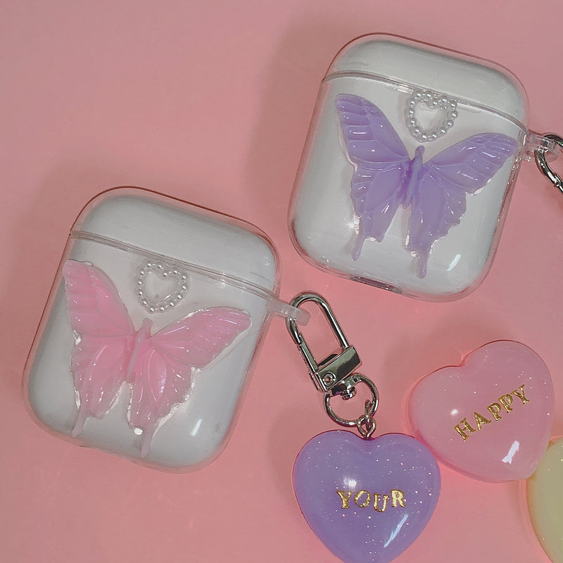 Pink Purple Butterfly Resin AirPods Case (TPU) (6632727937142)