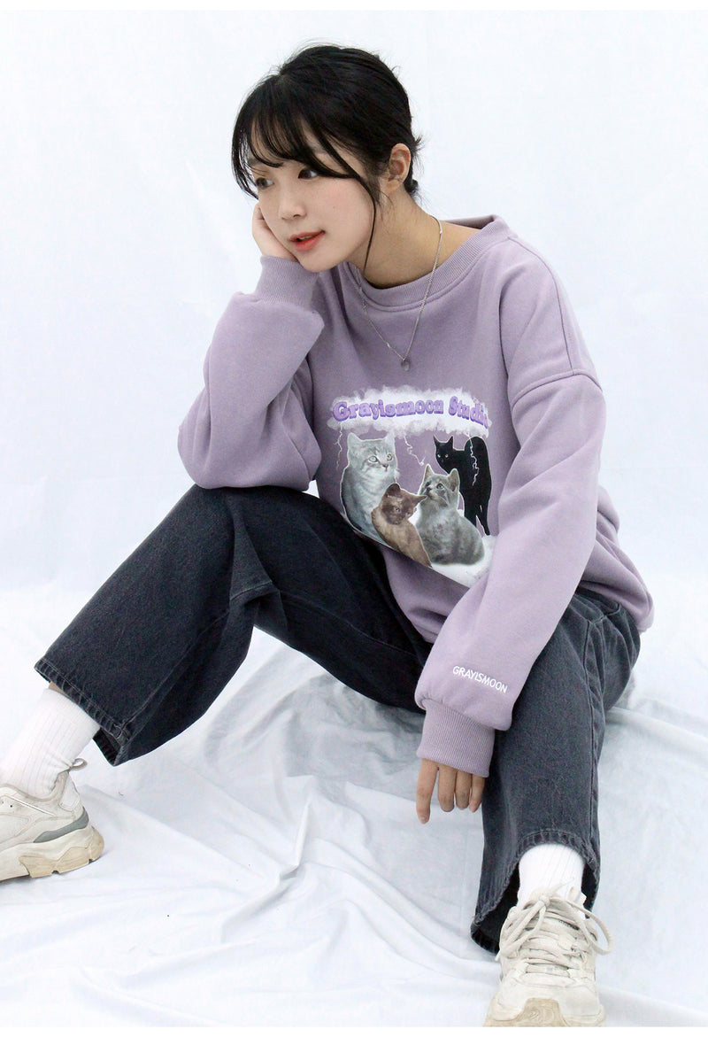 cat on the cloud sweatshirt - purple (6636670845046)