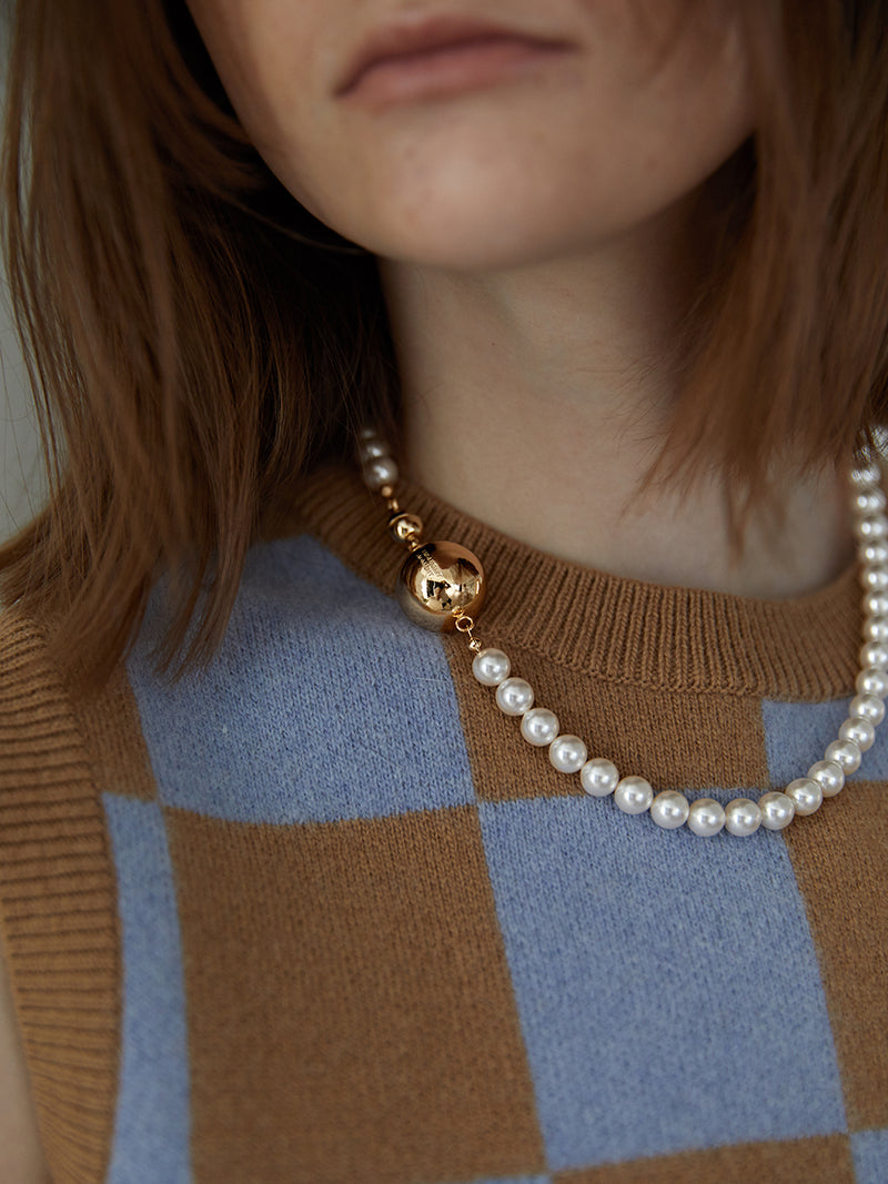 マグネットボールパールネックレス / Magnet ball pearl necklace - gold