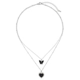 Lace Black Heart Butterfly Necklace