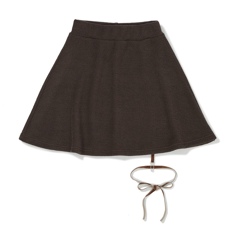 Haley Ribbon Knit Skirt [BROWN] (6638399979638)