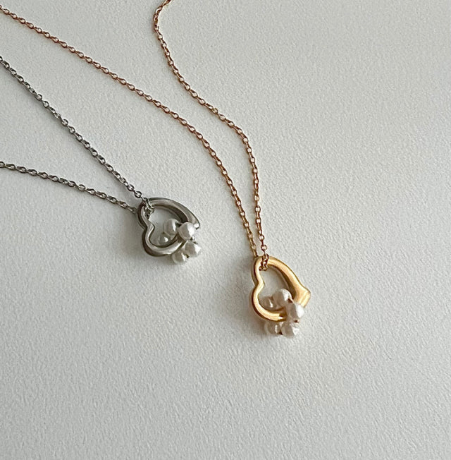 ハートパールコンビネーションピュアシンプルネックレス / hu Heart pearl combination pure simple necklace (2 color)