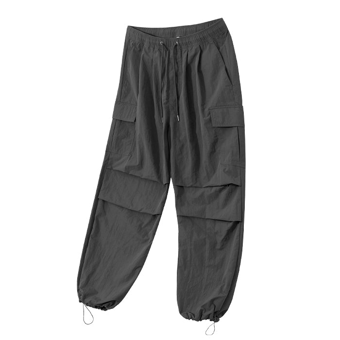 Nylon Parasuit Cargo Pants-Charcoal
