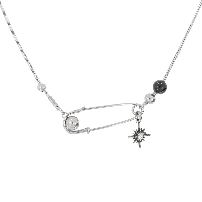 Circle Pin Cubic Star Necklace