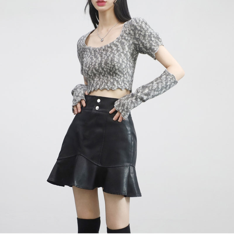 ニスティックフリルレザースカート / Nistic Frill Leather Skirt