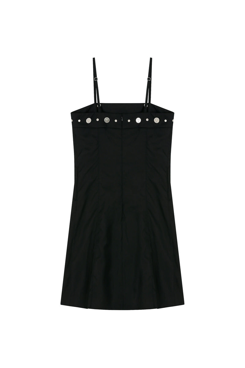 Double-Breasted Pleated Dress _ Black