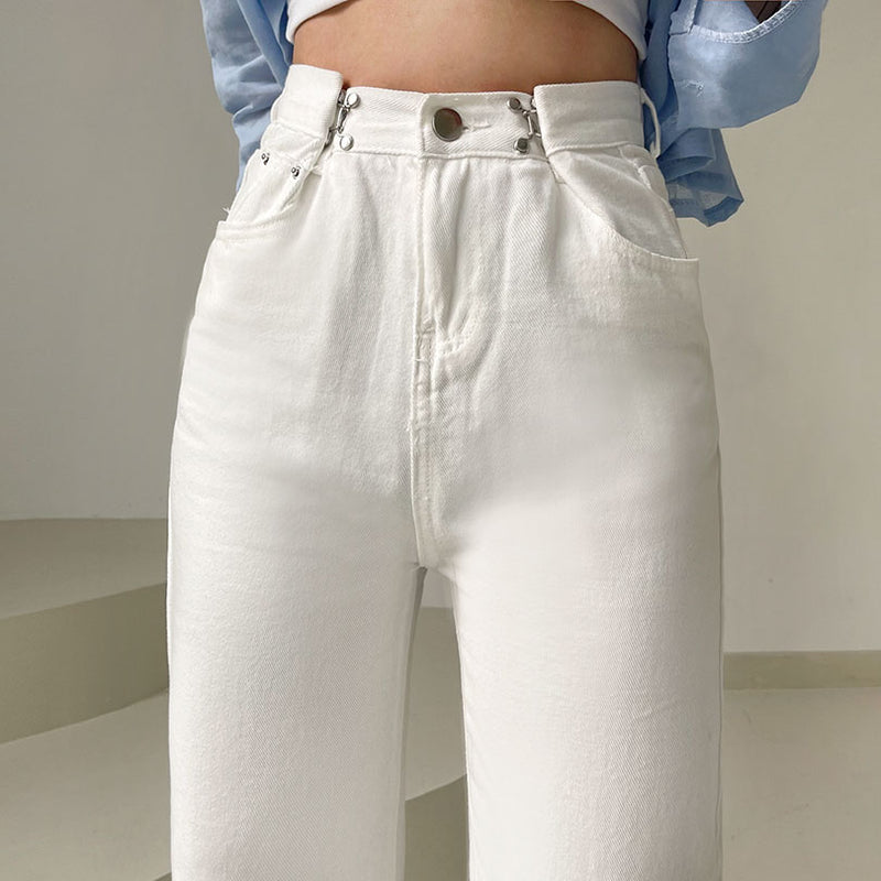 Buckle Straight Wide Jeans