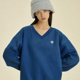 Rose V Neck Sweatshirt [DEEP BLUE] (4628793884790)