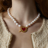 キューピッドハートパールネックレス/Cupid Heart Pearl Necklace_Gold