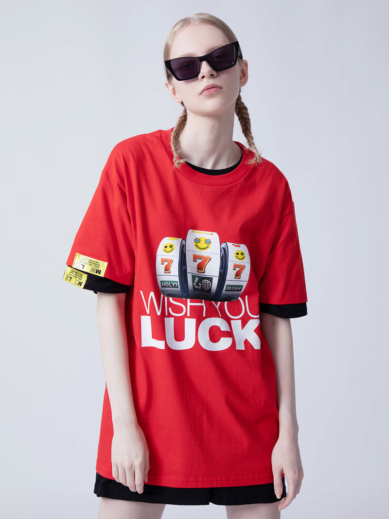 ウィッシュユーラックTシャツ/WISH YOU LUCK 1/2 T-SHIRT_RED