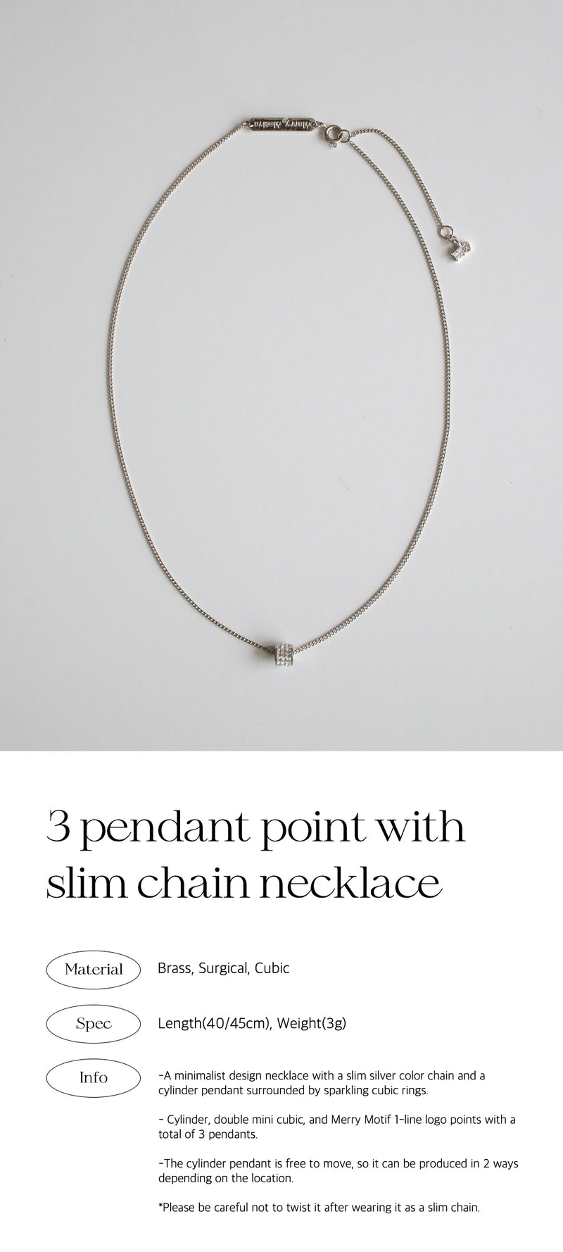 3ペンダントポイントウィズスリムチェーンネックレス/3 pendant point with slim chain necklace