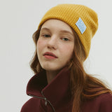 BUBBLE LABEL CASHMERE WOOL BLENDED BEANIE_MUSTARD