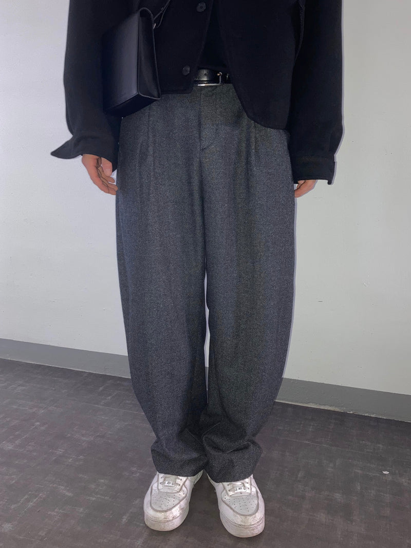 ワイドカープウールパンツ/wide curve wool pants (2color)