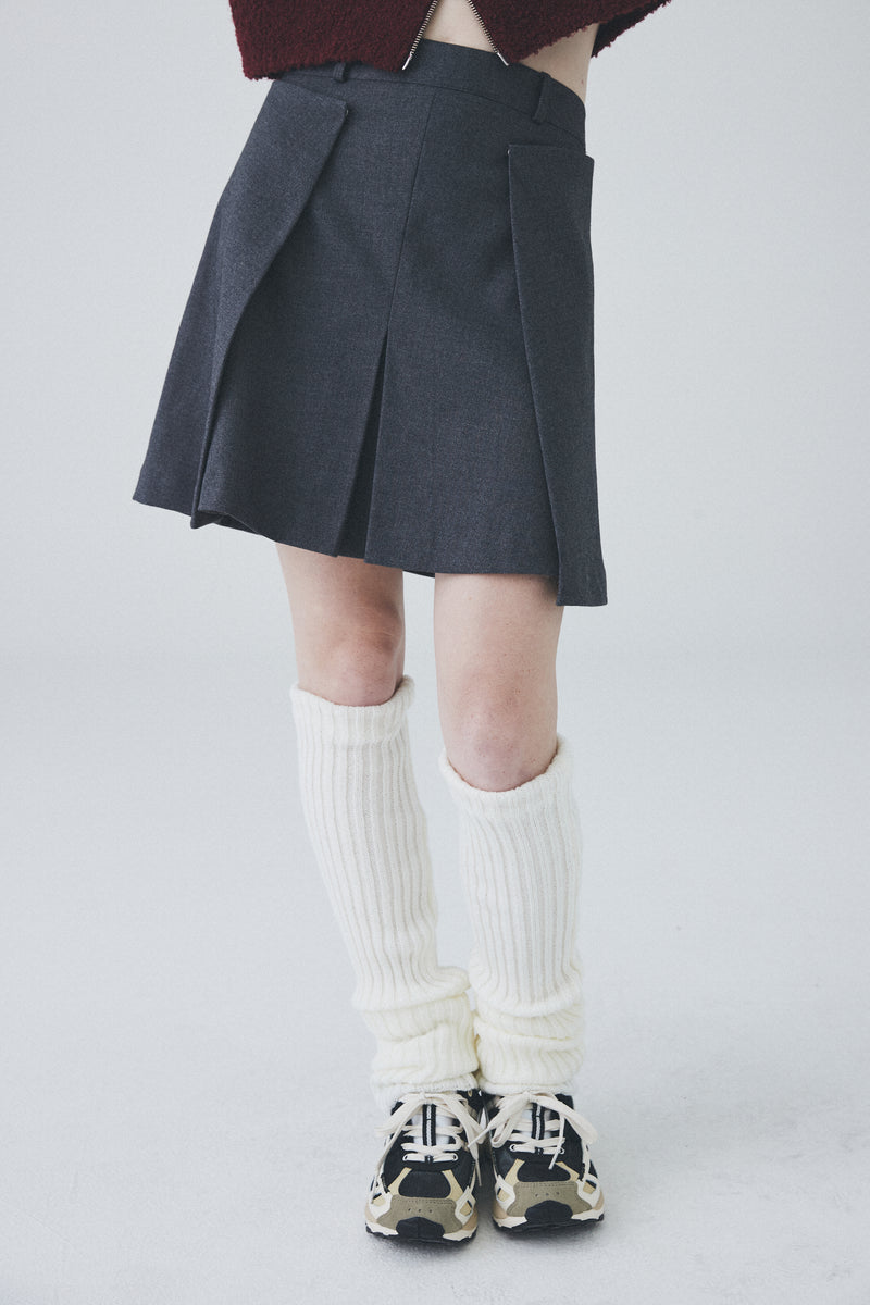 ダブルラップミニプリーツスカート / Double Lap Mini Pleated Skirt [Grey]