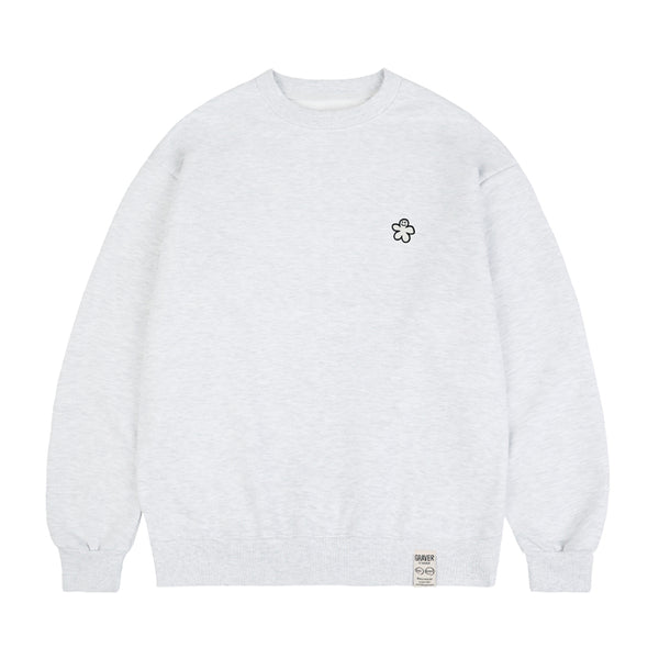 [UNISEX] White odd flower embroidery sweatshirt