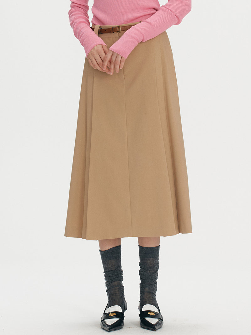 サイドプリーツミディスカート/Side pleated midi skirt - Camel beige