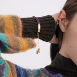 ニッティングウィズドロップチェーンバングルブレスレット/Knitting with drop chain bangle bracelet (Gold)