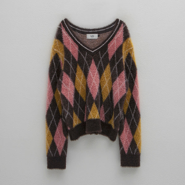 (T-6710)Color Brush Argyle Knit