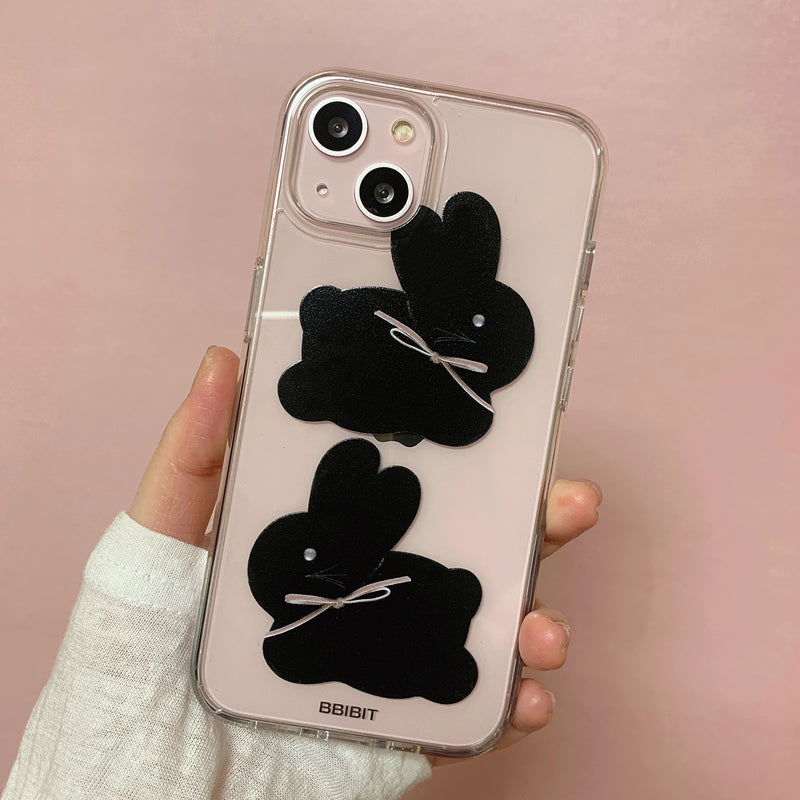 コットンバニーポポジェリーハードアイフォンケース/Cotton bunny popo Jelly Hard phone case black