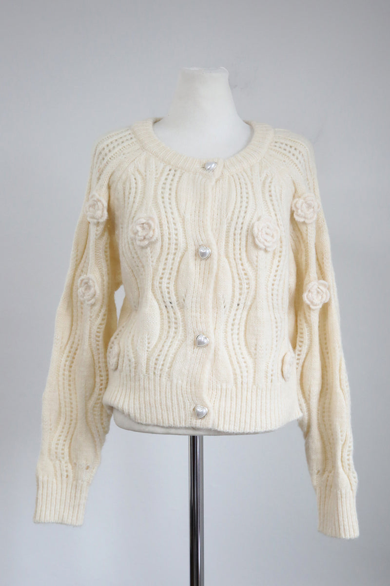 ROSE EMBROIDERY VINTAGE CARDIGAN((IVORY, PINK, SKYBLUE 3COLORS!) (6633656811638)