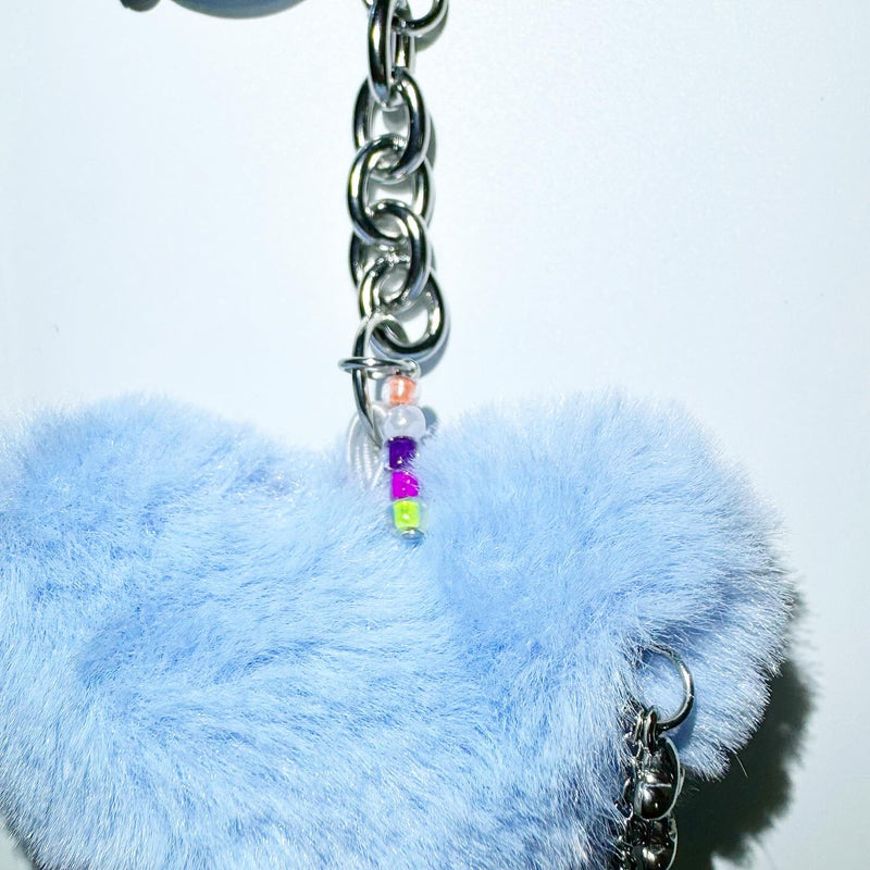 Blue heart fur keychain