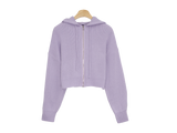 クロップフードニットルーズフィットスプリングジップアップ / Lavender Crop Hood Knit Loose Fit Spring Zip-up