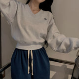 [Belied made / Wool napping version] Ribbon solid V-neck napping cropped sweatshirt