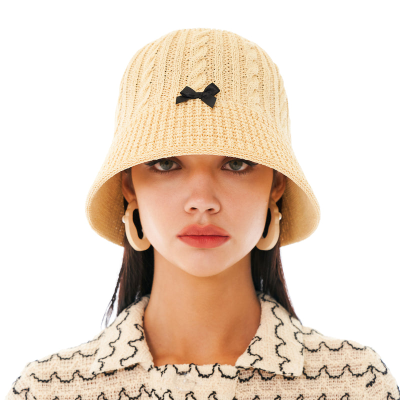 リボンサマーニットハット / Ribbon Summer Knit Hat [Beige]