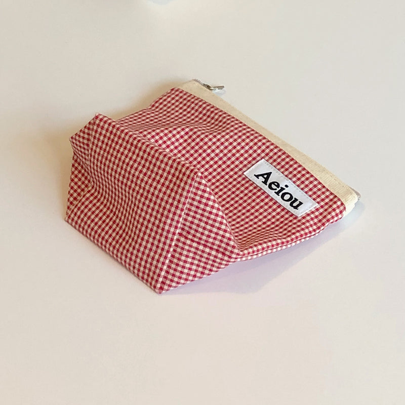 Aeiou Basic Pouch (M size) Red Candy Check (6612854767734)