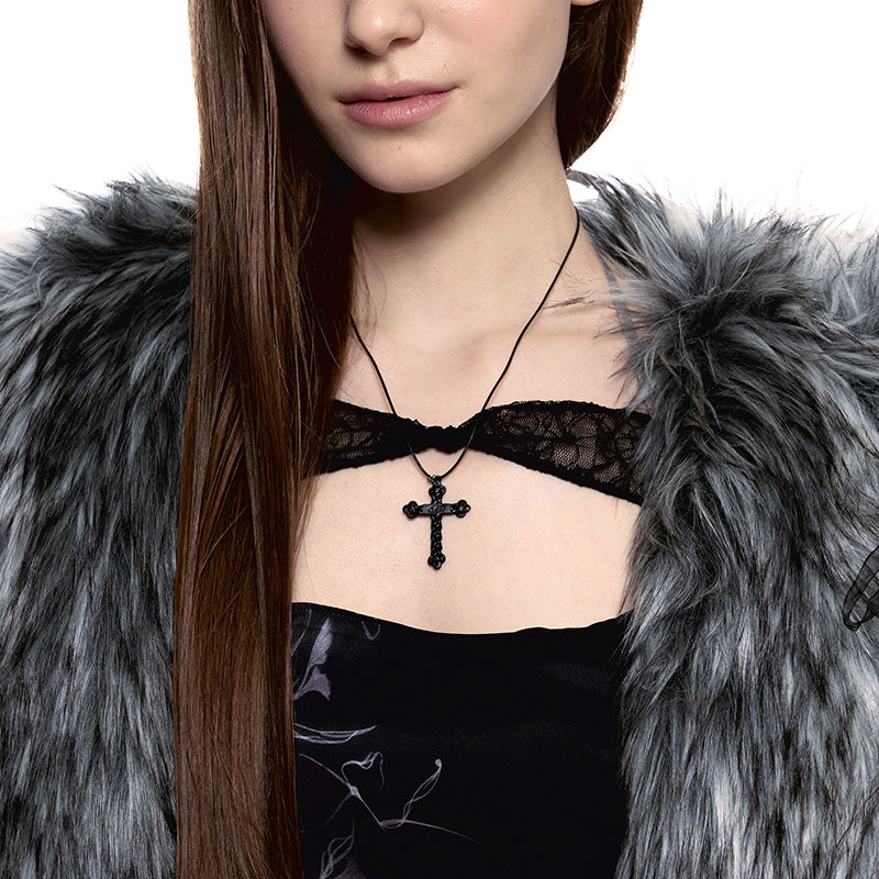 NO.475 [BLACK] KNOT CROSS LEATHER NECKLACE 