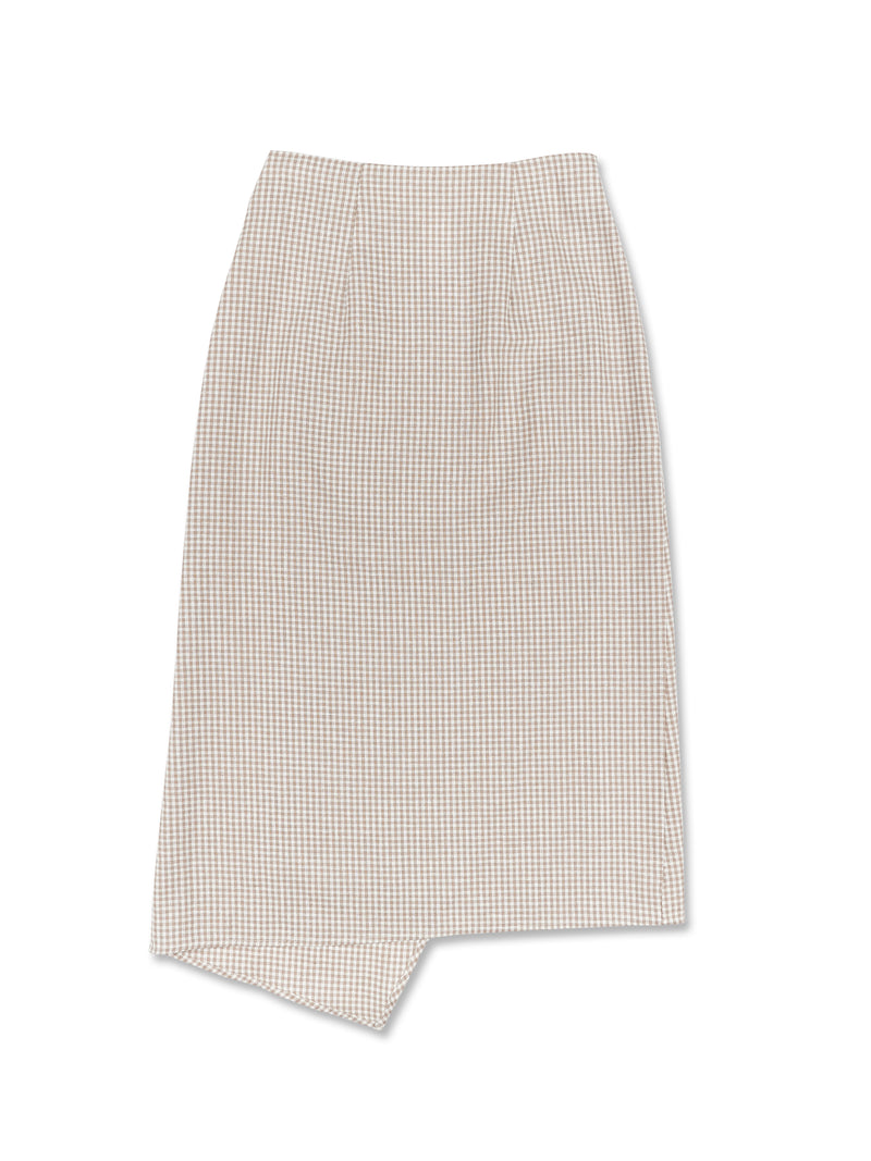 [BREEZE] Check Linen Wrap Skirt_BEIGE (CTD1) (6549621833846)