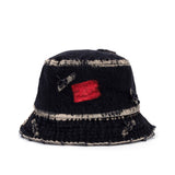 ブリーチ カスタム スマイル ロゴ デニム バケットハット / BBD Bleached Custom Smile Logo Denim Bucket Hat (Black)