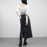 ラべスリットロングスカート/Labe black blue slit long skirt