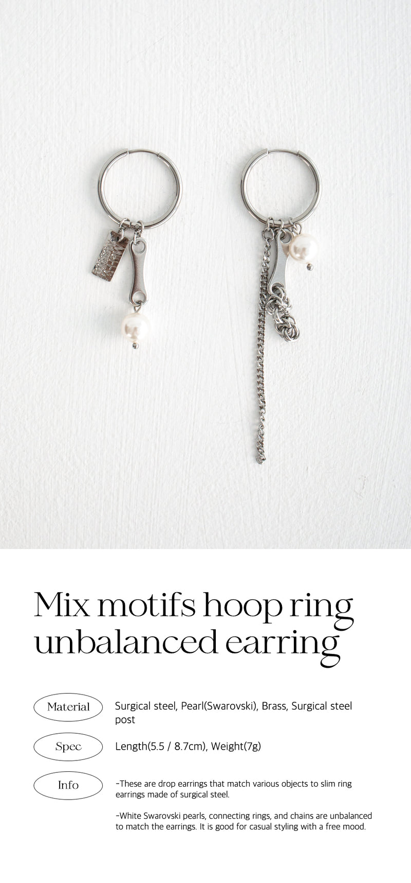 ミックスモチーフフープリングアンバランスピアス/Mix motifs hoop ring unbalanced earring