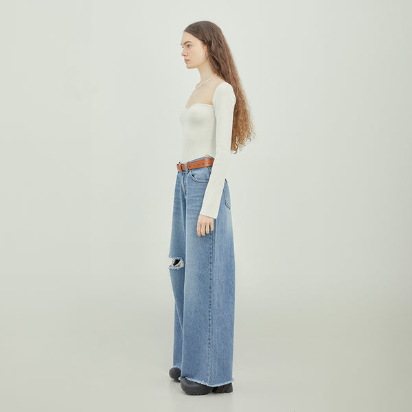 Distressed-Effect Two Way Jeans (BLUE)