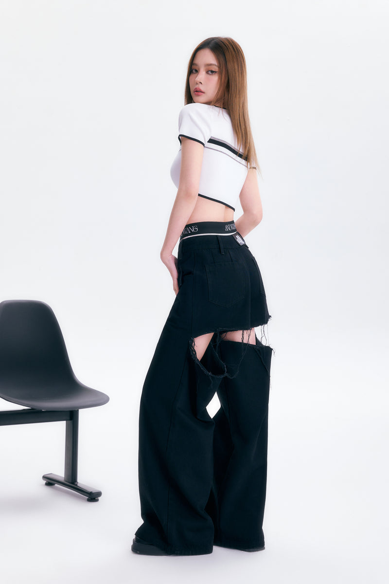 back cutout denim pants (black×black) – 60% - SIXTYPERCENT