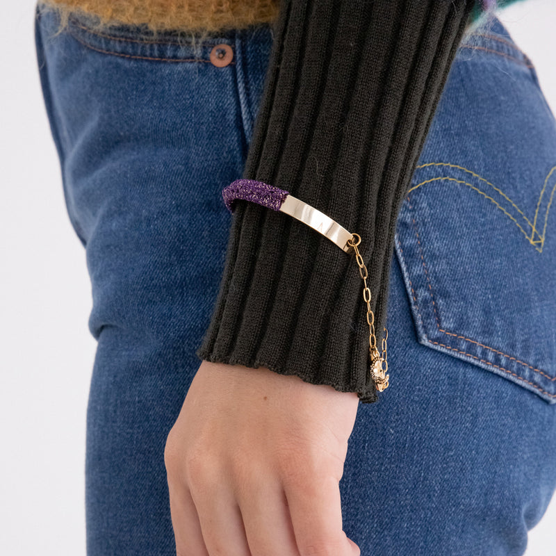 ニッティングウィズドロップチェーンバングルブレスレット/Knitting with drop chain bangle bracelet (Gold)