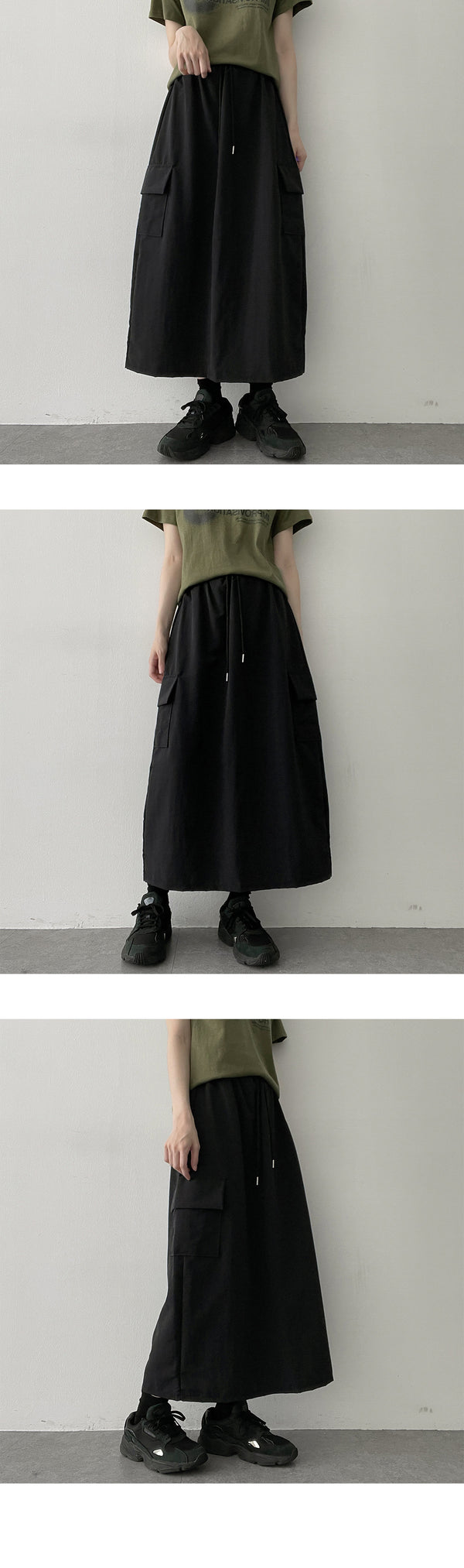 ピークバンディングナイロンロングスカート / Peak banding nylon long skirt