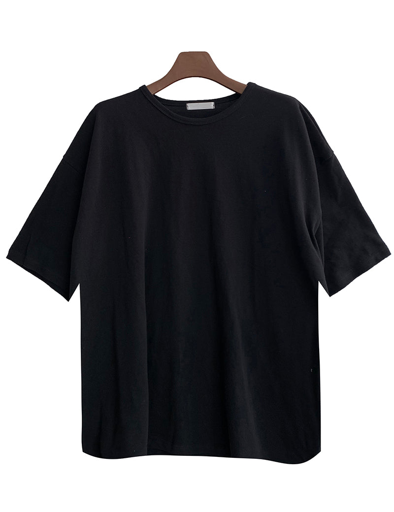 Round Neck Drop Shoulder Loose T-Shirt (6693244174454)