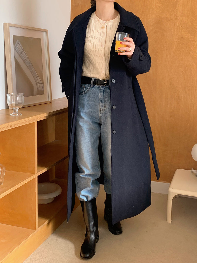 (Quilted lining) photo wool belt long coat