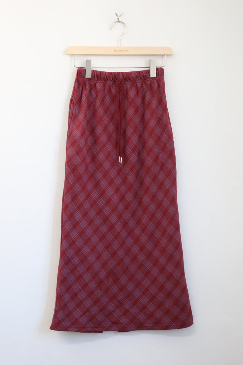 HELLY CHECK BANDING LONG SKIRT(RED, NAVY, BLACK 3COLORS!) (6653723443318)
