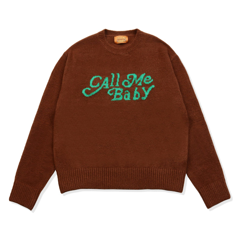 [Call Me Baby] Adorable Cursive Logo Knit (Brown) / ロゴニットセーター (Brown) (6627545415798)