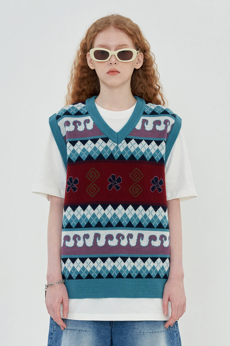【welcome to college】flower knit vest