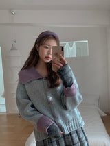 BIG COLLAR HEART BUTTON KNIT CARDIGAN(IVORY, RED, GREY 3COLORS!) (6654607261814)
