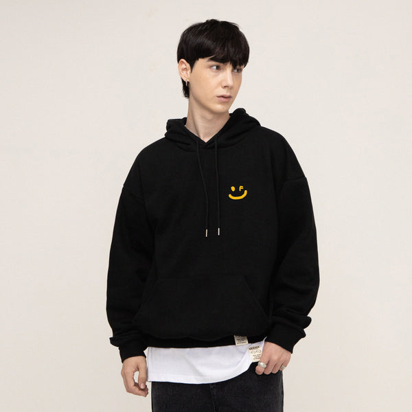 [UNISEX] Small drawing smile white clip hoodie (6658485092470)