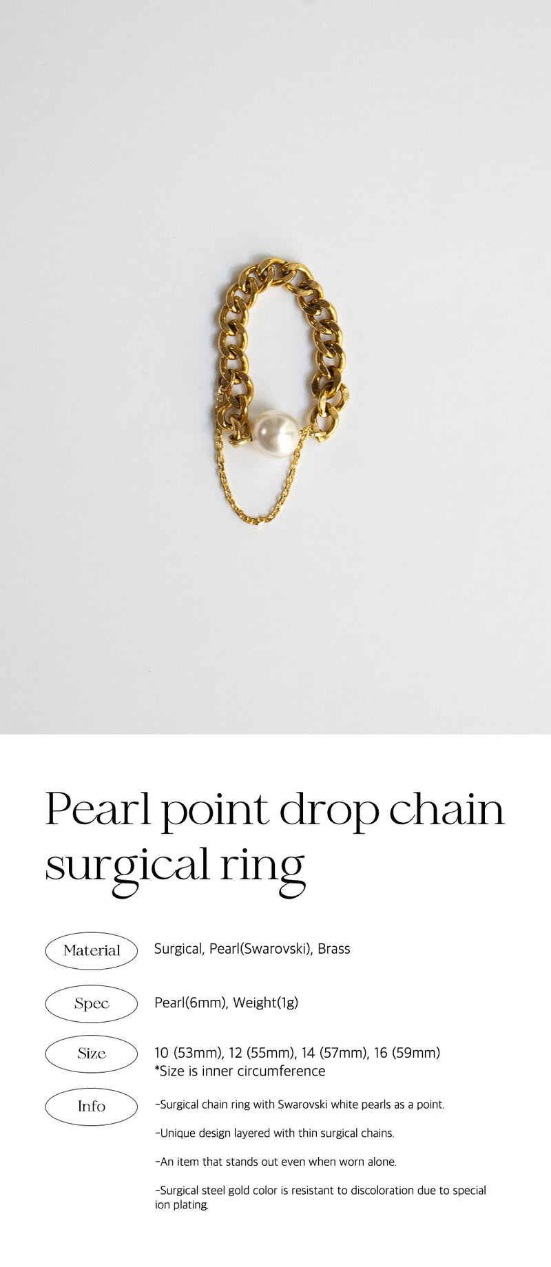 パールポイントドロップチェーンシュガーリング/Pearl point drop chain surgical ring
