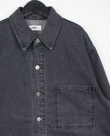 ウォッシュドデニムシャツジャケット / washed black denim shirt jacket