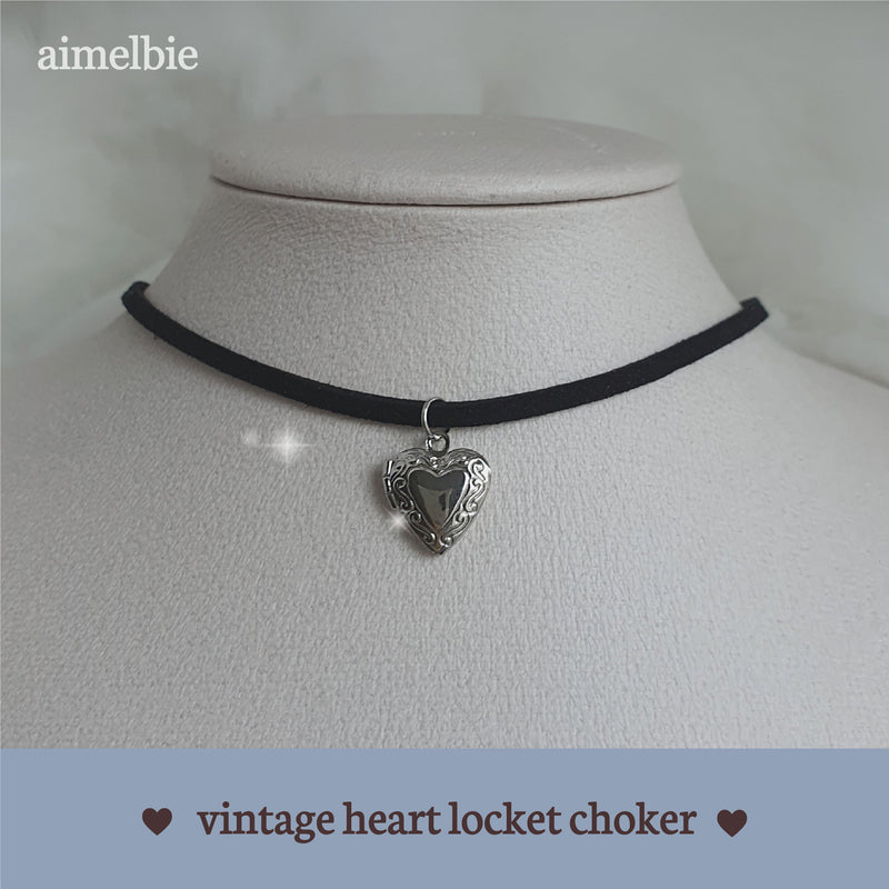 ビンテージハートロケットチョーカー / Vintage Heart Locket Choker - Silver ver.