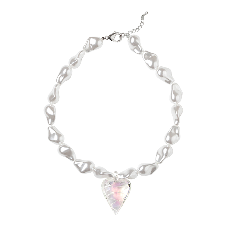 ベネシャンハートグラスパールネックレス/Venetian heart glass pearl necklace