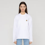 フラワーベアスマイルエンブロイダリークリップロングスリーブTシャツ / [UNISEX] Flower Bear Smile Embroidery White Clip Long Sleeve T-Shirt